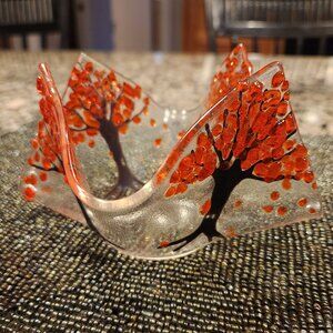 Fused Glass Hankerchief-style Tree Of Life Tea Light Holder